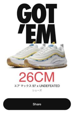 【26cm】　Nike X Undefeated air max97 whiteのサムネイル