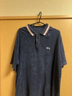 Stussy パイル地 ポロシャツ ネイビー Lのサムネイル