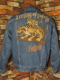 リーバイス デニムジャケット XLサイズ42 虎 親子 裏ブランケット 松岡佳博 リーバイス デニムジャケット XLサイズ42 虎 親子 裏ブランケット 松岡