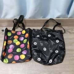 소품 포션 토트 백 2점 세트 마카롱 에펠탑 블랙 핑크