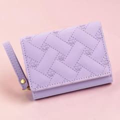 三つ折り財布 ミニウォレット ハート 刺繍 パープル ラベンダー コンパクトのサムネイル