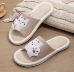 猫　ルームシューズ スリッパ ベージュのサムネイル
