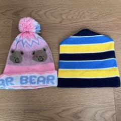 ニット帽　ビーニー　ピンク　ボーダーのサムネイル