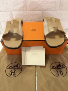 #美品HERMES レディースサンダル オラン ベージュレザー×キャンパス#35 美品HERMES レディースサンダル オラン ベージュレザー×キャンパス#35