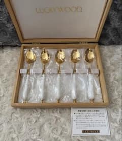 ラッキーウッド　カトラリーセット　磁器ハンドル　スプーンセット〈５本セット〉木製 ラッキーウッド カトラリーセット 磁器ハンドル スプーンセット〈5本