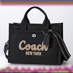斉*様 COACHコーチリボンカーゴトートバッグ大容量34cmブラック