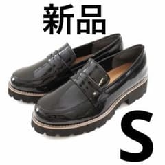 AmiAmi軽量！厚底トラックソールコインローファー　Sサイズ　ブラックエナメル