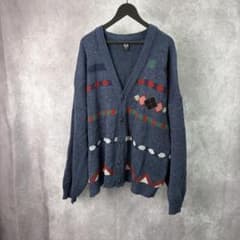 C&A XL 幾何学柄 ニットカーディガン ブルーのサムネイル