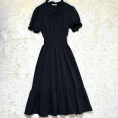 OLIVE des OLIVE フリルネック シャーリングワンピース 黒 Fのサムネイル