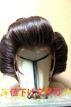 しげもり、夜会巻き中小サイズ(NO3明るめ)中古日本髪かつら、ケース