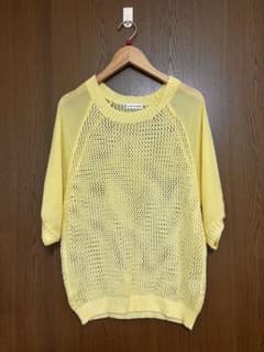 Ladies Fashion イエロー メッシュニット 五分袖のサムネイル