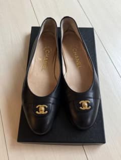 CHANEL シャネル ブラックレザー バレエシューズ 36 ターンロック 