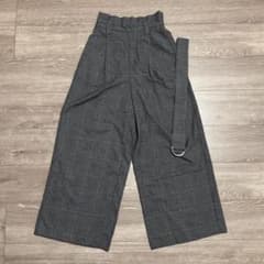 GU チェック柄 ワイドパンツ ベルト付き S