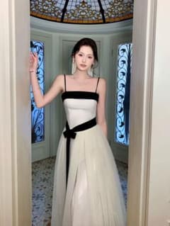 新品・未使用バイカラー チュール ロングワンピース タグ付き 結婚式 パーティーのサムネイル