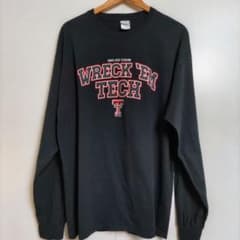 GILDAN 長袖ロンT XL ブラック テキサス工科大 袖プリント US古着