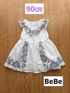 美品【BeBe】90㎝ ペイズリープリント ワンピース　ホワイト　夏のサムネイル
