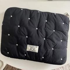 【匿名配送】 刺繍ドット柄 タブレットケース ブラック　ふわふわ　もこもこ