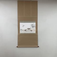掛け軸4本 ①柳沢寿江作 㐂雀図②金魚図③華光作 朝顔図④清晃作 秋日