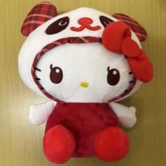 パンダ ハローキティ タータンチェック BIG ぬいぐるみ 赤色 【新品タグ付】
