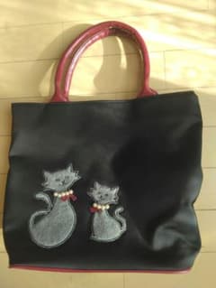 猫モチーフ トートバッグ ブラック×レッドのサムネイル
