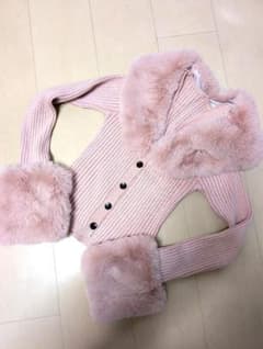 ファー付き リブニット カーディガン ピンクのサムネイル