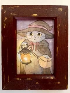 手描きミニ水彩原画 ハロウィン猫のサムネイル