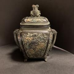 香炉 古美術風 彫刻装飾 香道具 工芸品 アンティーク 骨董品 四脚