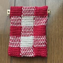 ハンドメイド バネ口ポーチ アフガン編み チェック柄のサムネイル