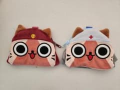 猫の顔ポーチ 赤と青 2個セット