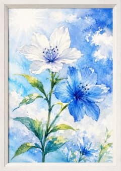 青と白の花 水彩ボタニカルアート A4 北欧風 - メルカリ