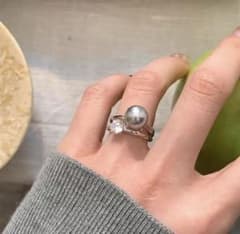 「セット」 一粒ダイヤブラックパールリングシルバー 韓国 結婚式イベントのサムネイル
