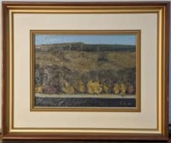 【真作】絵画　井田　油彩4号　晩秋の山湖　黄金の並木　秋の気配　Y135 真作】絵画 井田 油彩4号 晩秋の山湖 黄金の並木 秋の気配 Y135 - メルカリ