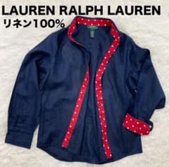美品✨ラルフローレン リネン100% シャツ ネイビー ドット柄 ロゴ刺繍 