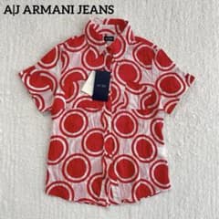 新品タグ付】 アルマーニジーンズ 半袖シャツ 赤 白 総柄 サークル 