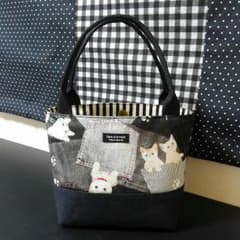 ミニトートバッグ　ポケット猫(黒)×ブラックデニムのサムネイル