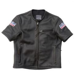 カドヤ KADOYA 牛革レザー 半袖シャツ黒パンチングメッシュ ジャケット 