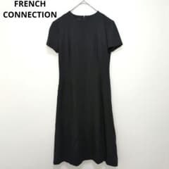 フレンチコネクション ブラックワンピース 冠婚葬祭 Aライン 半袖 膝丈 S