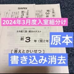 原本！サピックス2024年3月新3年現2年3月度入試組分けテスト 書き込み