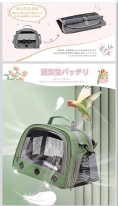 小鳥用キャリーバッグ 通気性抜群 折りたたみ式 グリーンのサムネイル