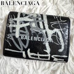 未使用級✨ BALENCIAGA グラフィティ 三つ折り財布 レザー ロゴ 黒