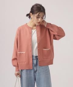 【美品】DRESKIP 洗える クルーネックカーディガン ピンクのサムネイル
