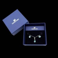 스와 로브 스키 라이스 아쿠아 마린 목걸이 귀걸이 세트 케이스 포함