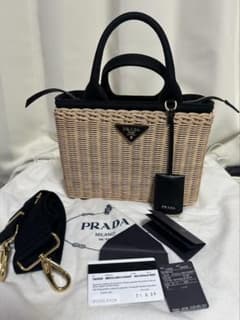 PRADA ウィッカーxキャンバス カゴバッグ 黒 - メルカリ