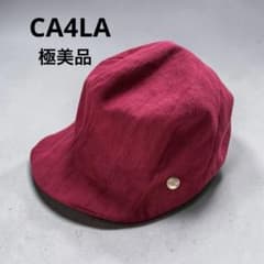 【新品】CA4LA 日本製リネン混 ワイヤーブリム アシメントリーキャスケット CA4LAカシラ キャスケット リネン日本製レッド系つばワイヤーユニ