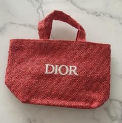 DIOR ディオール ノベルティ 刺繍トートラフィア レッドオレンジ
