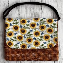 図書袋　絵本袋　レッスンバッグ　ショルダー　ハンドメイド　ひまわり　バスケットのサムネイル