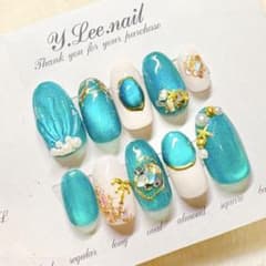 オーダー】海 夏ネイル シェルネイル ブルーネイル うるうる ネイル