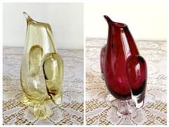 北一硝子 小樽工芸ガラス ガラス細工 2点 ペンギン 一輪挿し 花瓶 オブジェ 北一硝子 小樽工芸ガラス ガラス細工 2点 ペンギン 一輪挿し