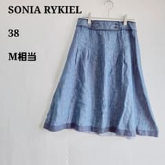 소니아 리키엘 플레어 스커트 M 무릎 길이 데님 네이비 버튼