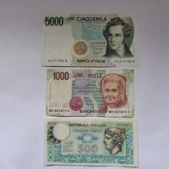 イタリア5000.1000.500リラ旧紙幣3枚 - メルカリ
